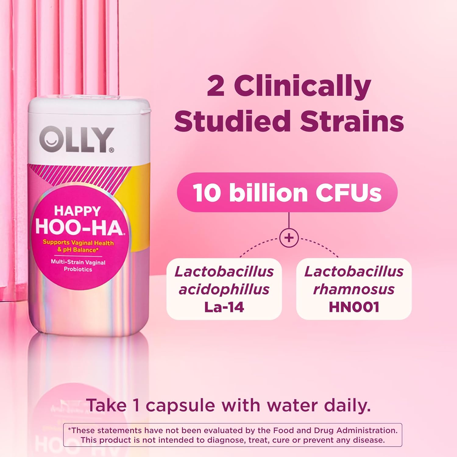 OLLY Happy Hoo-Ha Capsules, Probiotic for Women, Vaginal Health and pH Balance, 10 Billion CFU, Gluten Free - 25 Count - Image 4