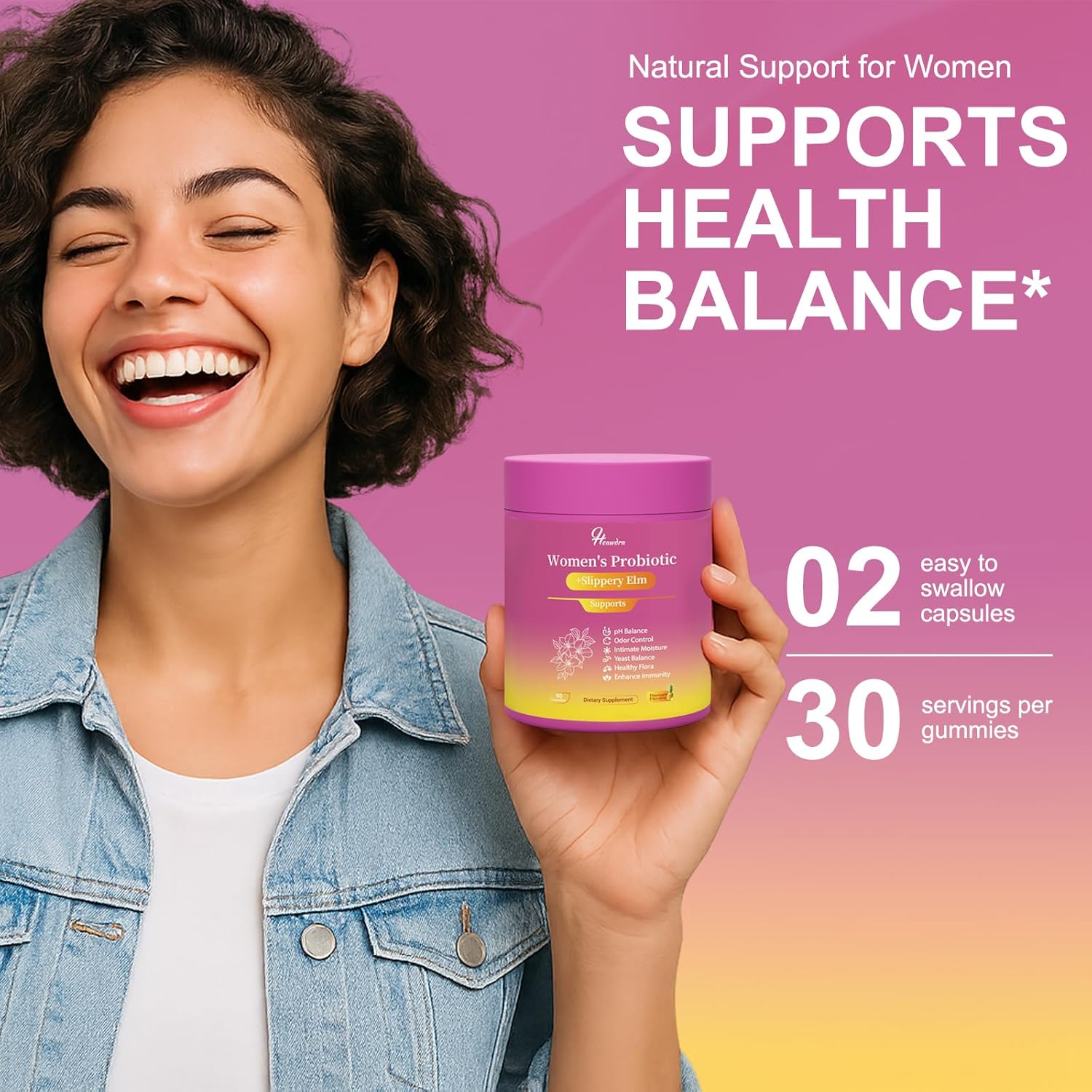 Her Juicy Women's Probiotic Gummies: Supports Women’s Wellness & pH Balance, Clean Vegan, Pineapple Flavor, Prebiotics & Lactobacillus Blend, with Slippery Elm, Gut Health & Immune Defense, 60 Gummies - Image 7
