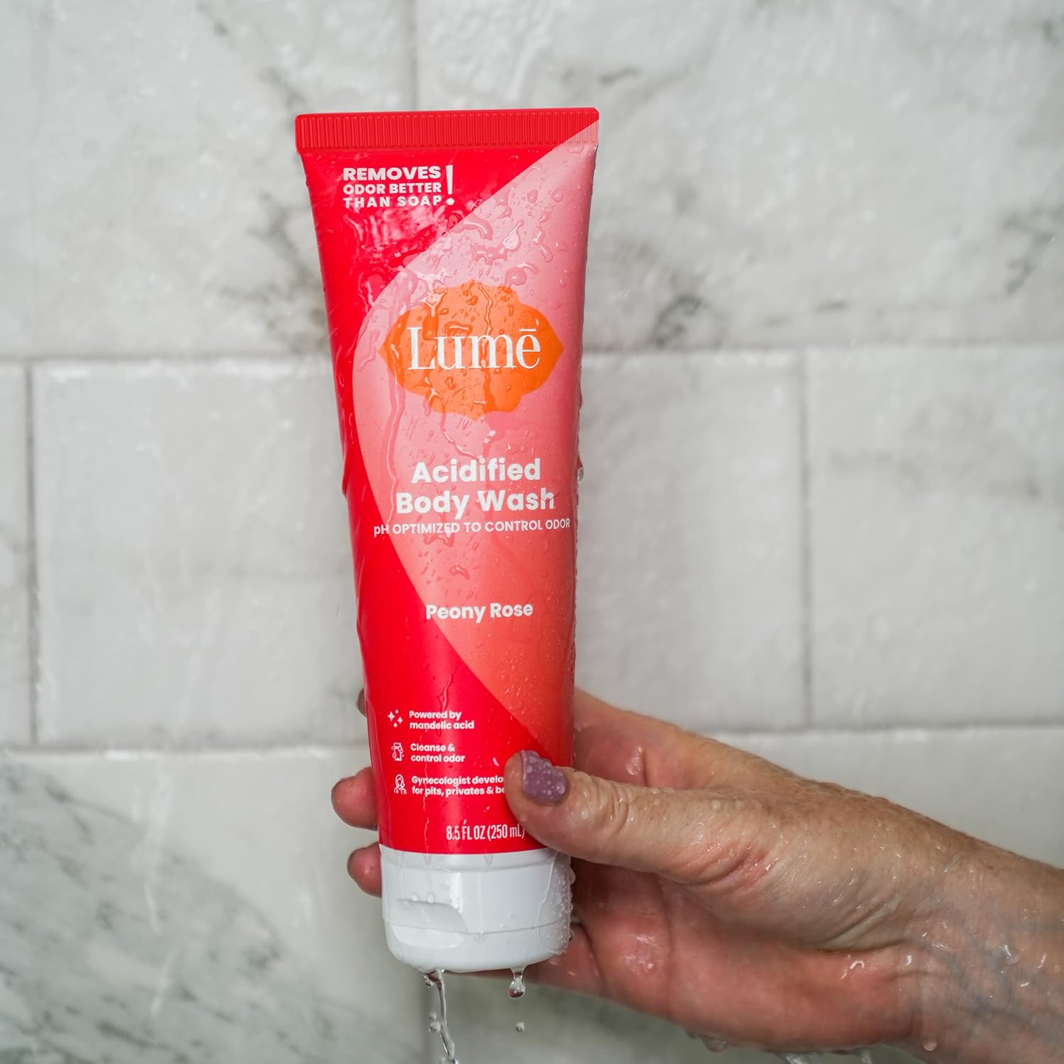 Lume Acidified Body Wash - 24 Hour Odor Control - Removes Odor Better than Soap - Moisturizing Formula - Formulated Without SLS or Parabens - OB/GYN Developed - 8.5 ounce (Peony Rose) - Image 4