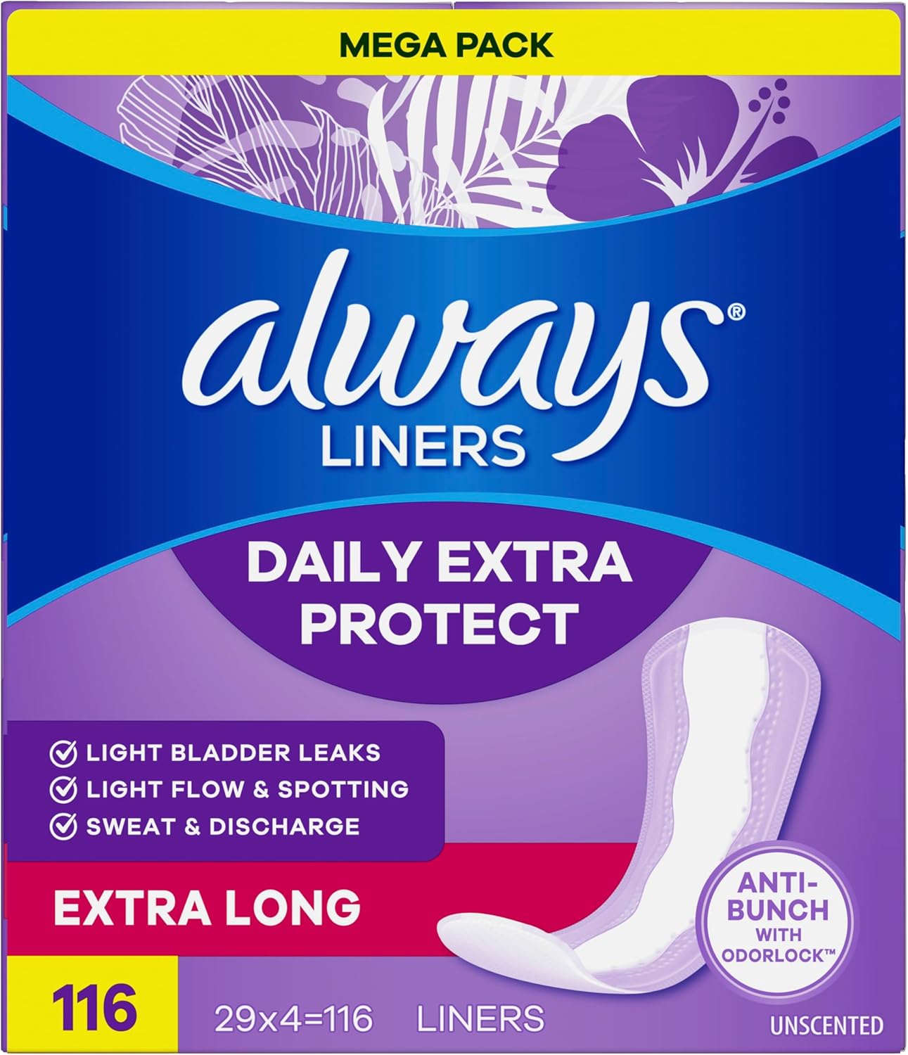 Always Panty Liners for Women Anti-Bunch Xtra Protection Daily Liners, Extra Long, Unscented, 116 Count - Image 10