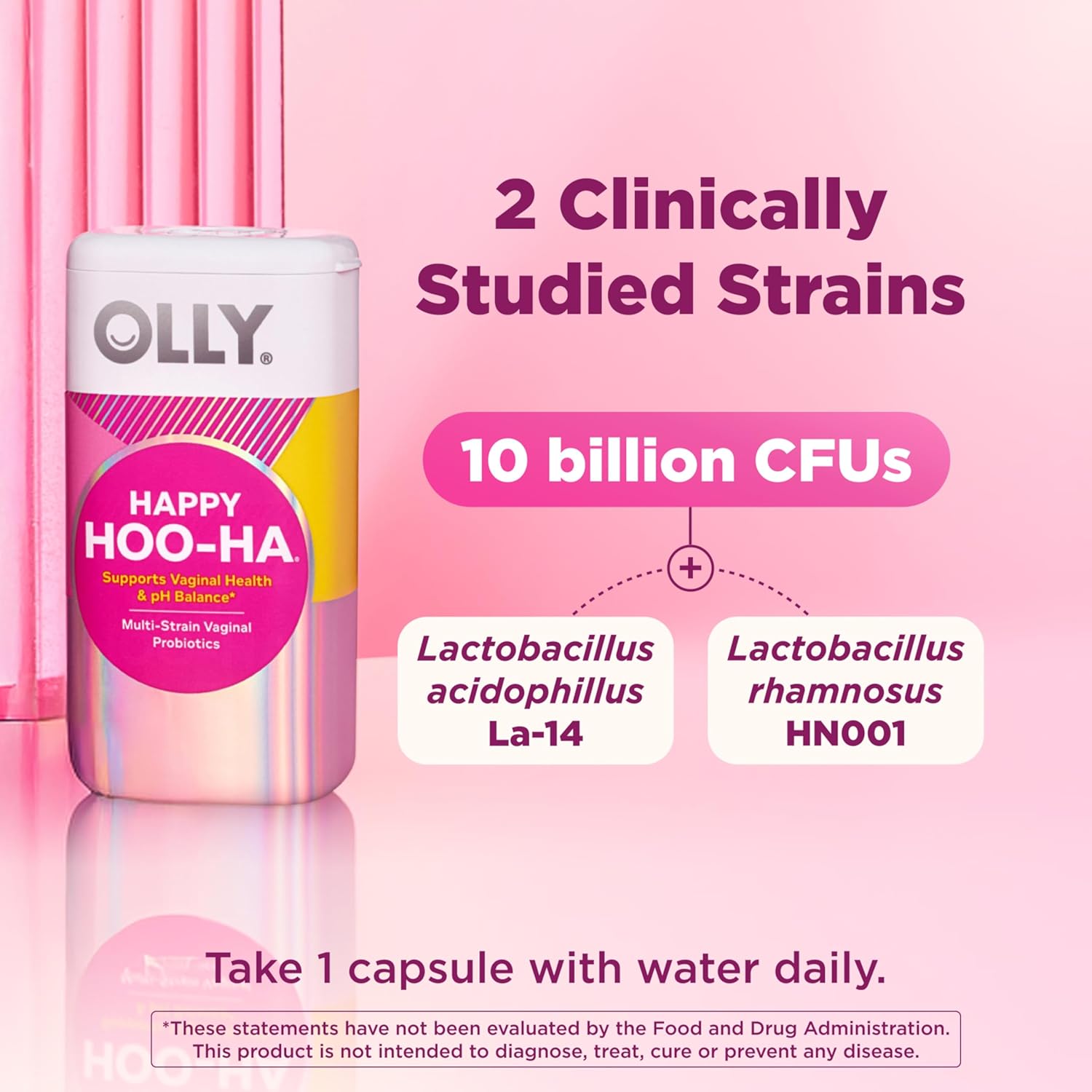 OLLY Happy Hoo-Ha Capsules, Probiotic for Women, Vaginal Health and pH Balance, 10 Billion CFU, Gluten Free - 25 Count - Image 2